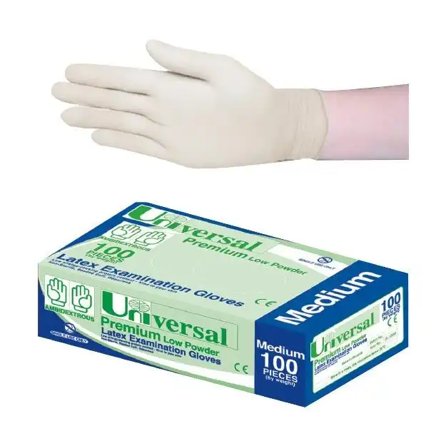 Universal Latex Low Powder Medium Cream Gloves AS/NZ Standard 100 Box x10