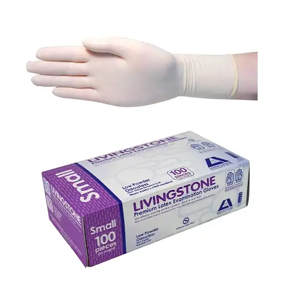 Livingstone Premium Biodegradable Latex Examination Gloves, AS NZ Standard, Low Powder, Small, Cream Colour, 100/Box