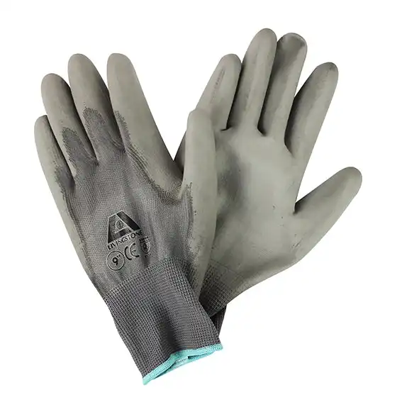 Livingstone Polyurethane PU Coated Synthetic Grip Gloves Size 9 Nylon Grey Foam 12 Pairs