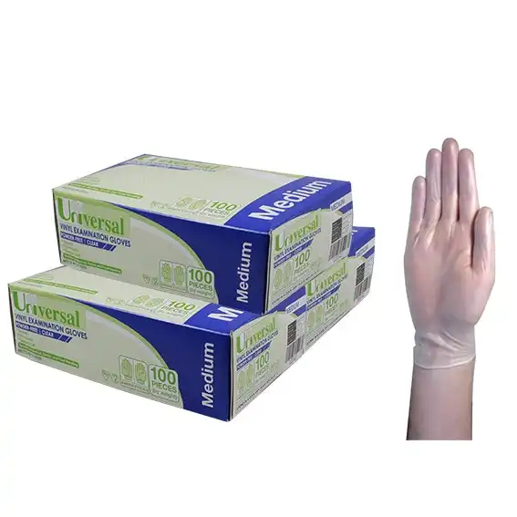 Universal Vinyl Powder Free Gloves 6.0g Medium Clear 100 Box x10