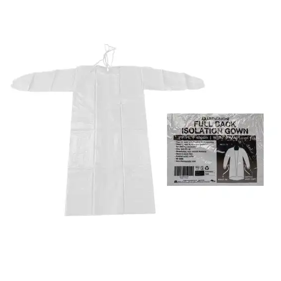 Livingstone Isolation Gown with Tie Full Back Long Sleeve AAMI Level 1 White 100 Carton