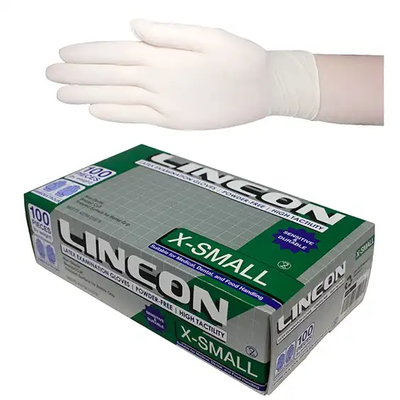 Lincon Biodegradable Latex Examination Gloves ASTM Powder Free Extra Small Cream Colour HACCP Grade 100 Box