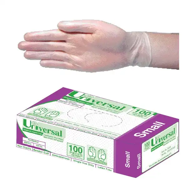 Universal Vinyl Powder Free Gloves 5.5g Small Clear 100 Box