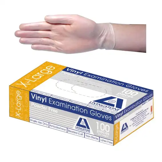 Livingstone Vinyl Powder Free Gloves 7.0g Extra Large Clear 100 Box