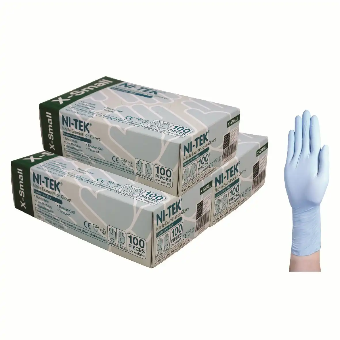 Ni-Tek Nitrile Powder Free Gloves Extra Small Blue AS/NZ HACCP Grade 100 Box x10