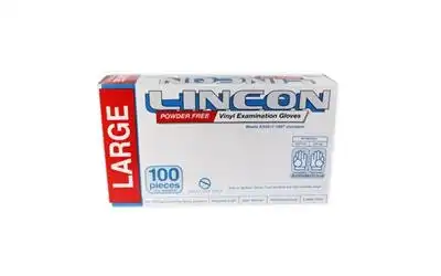 Lincon Vinyl Examination Gloves, Recyclable, 6.5g Powder Free,Large, Clear, HACCP Grade, 100/Box, 1,000/Carton