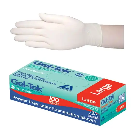 Geltek Latex Powder Free Large Cream Gloves AS/NZ 100 Box x10