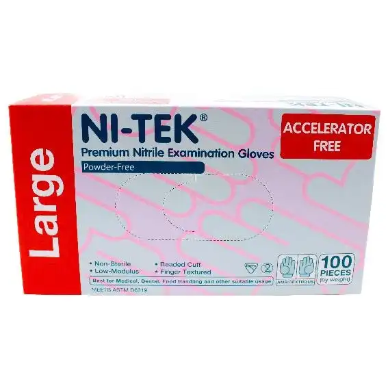 Ni-Tek Nitrile Accelerator Free Powder Free Gloves Large Blueple ASTM 100 Box x10