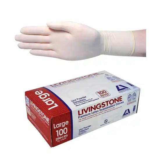 Livingstone Latex Low Powder Gloves Large Cream AS/NZ 100 Box