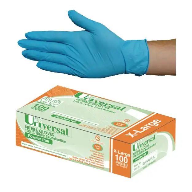 Universal Nitrile Powder Free Gloves Extra Large Blue AS/NZ Standard HACCP Grade 100 Box