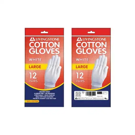 Livingstone White Cotton Gloves Large 12 Bag