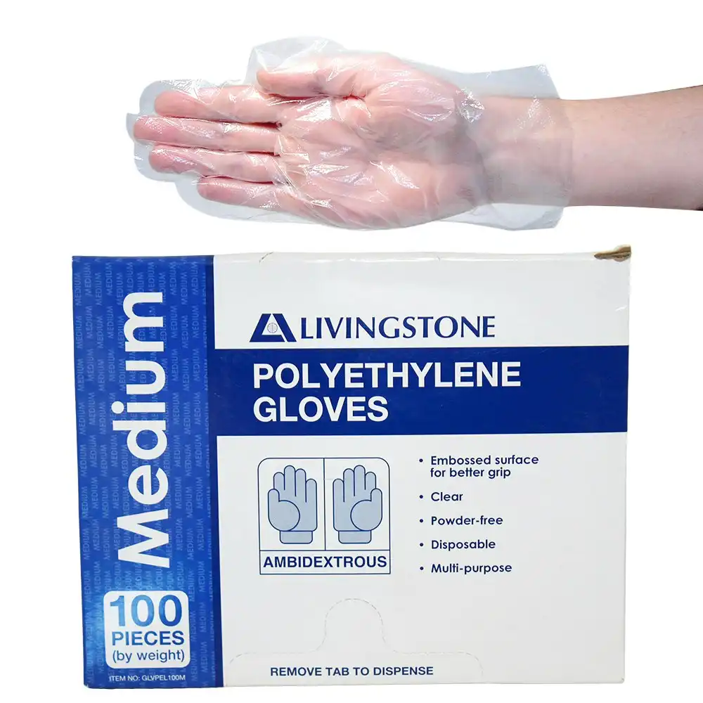 Livingstone Polyethylene Gloves Medium Ambidextrous Clear 100 Pack