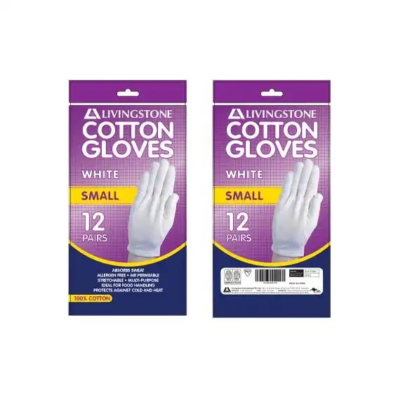 Livingstone White Cotton Gloves Small 12 Bag