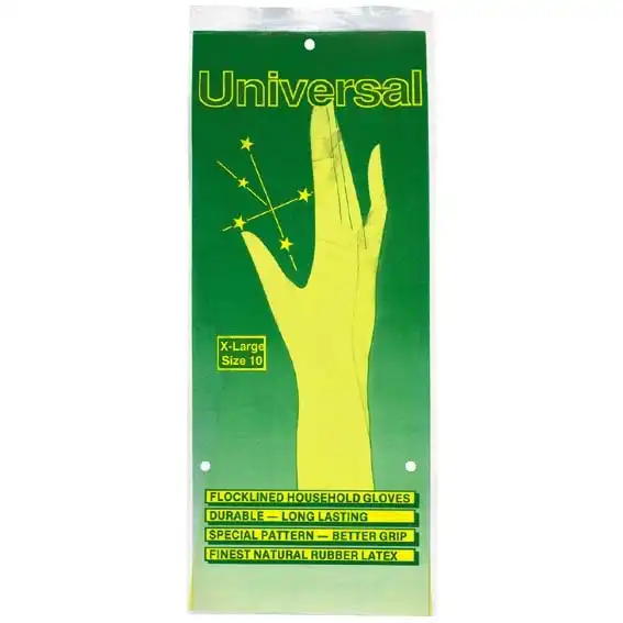Universal Household Flocklined Rubber Gloves Extra Large Yellow Pair