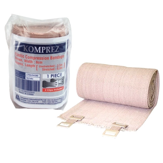 Komprez Long Elastic Heavy Compression Bandage Brown 8cm x 3.5m stretchable to 9.8m