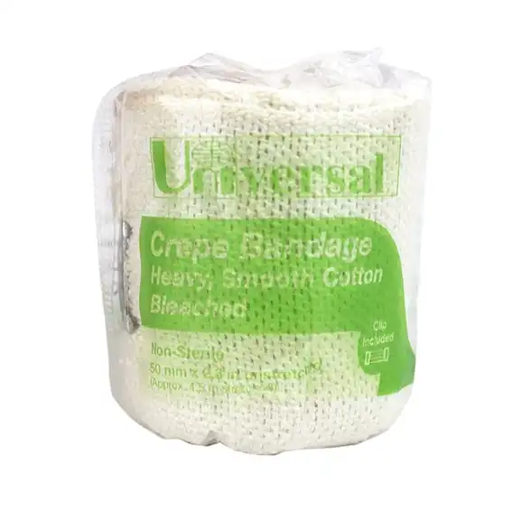 Universal Crepe Bandage 5cm x 2.3m Unstretched 4.5m Stretched Bleached White