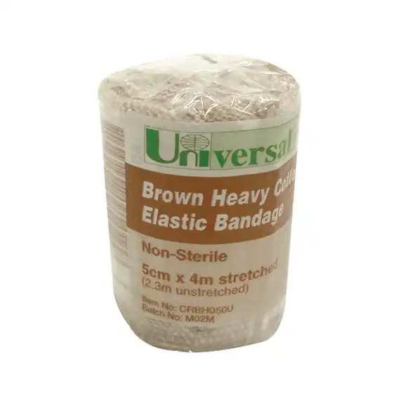 Universal Crepe Bandage 5cm x 2.3m Unstretched 4.5m Stretched Brown 12 Pack