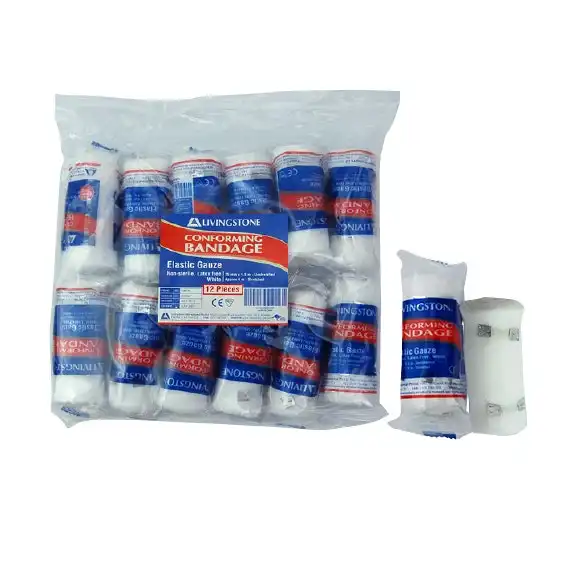 Livingstone Conforming Bandage with Clips 75mm x 4 Metres Stretched Length (1.5 Metres Unstretched) 12 Pack