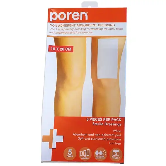 Poren Non-Adherent Absorbent Dressing 10 x 20cm Sterile 5 Pack