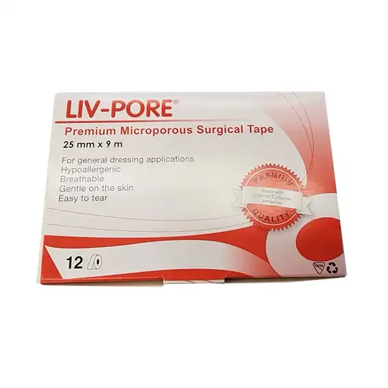 Liv-Pore Microporous Biodegradable Surgical Paper Tape 25mm x 9m 12 Box