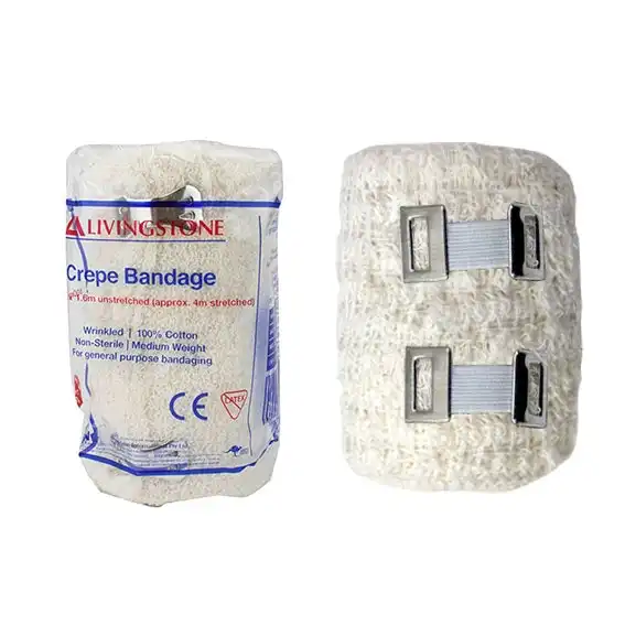 Livingstone Crepe Bandage Medium Weight 10cm x 4m Wrinkled 12 Pack