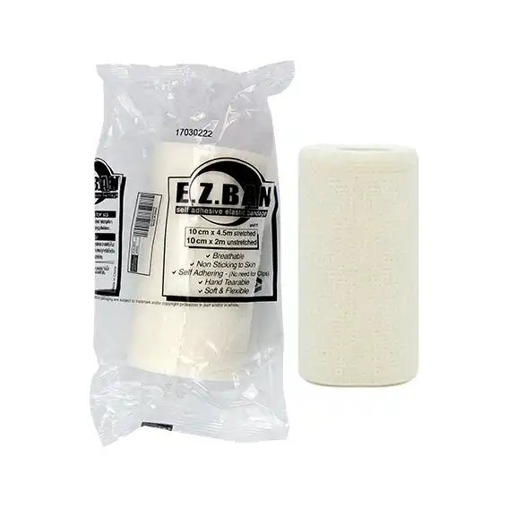 E.Z. Ban Wrap Cohesive Elastic Bandage 10cm x 2m stretch to 4.5m White