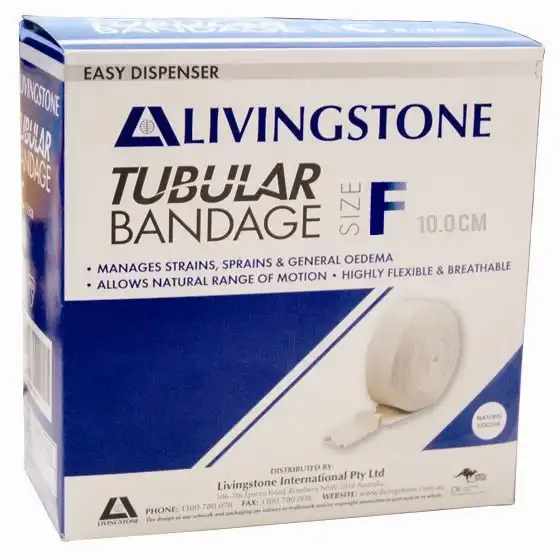 Livingstone Tubular Stockinette Bandage, Size F or 6, Flat Width: 10cm to 19cm Stretched Width, 10m Unstretched/Box