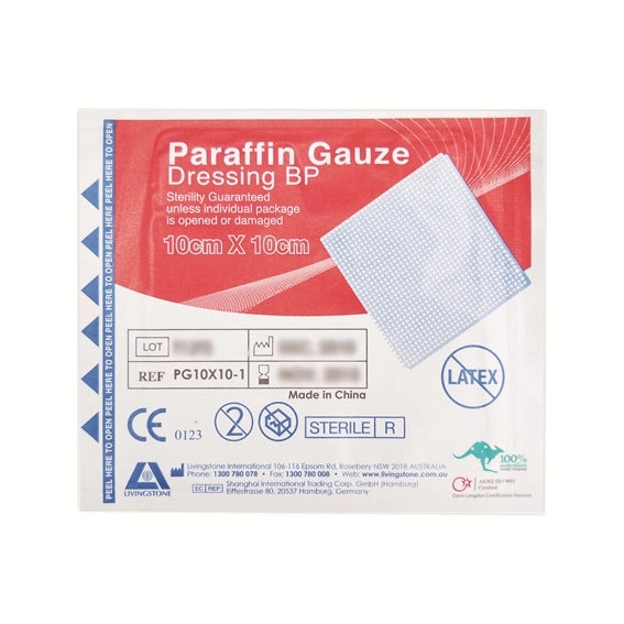 Livingstone Paraffin Gauze Swab Dressings 10 x 10 cm 10 Box