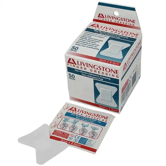 Livingstone Adhesive "H" Shape Joint Finger Dressing with Non-Adherent Pad Medium 5 x 4.5cm 50 Box