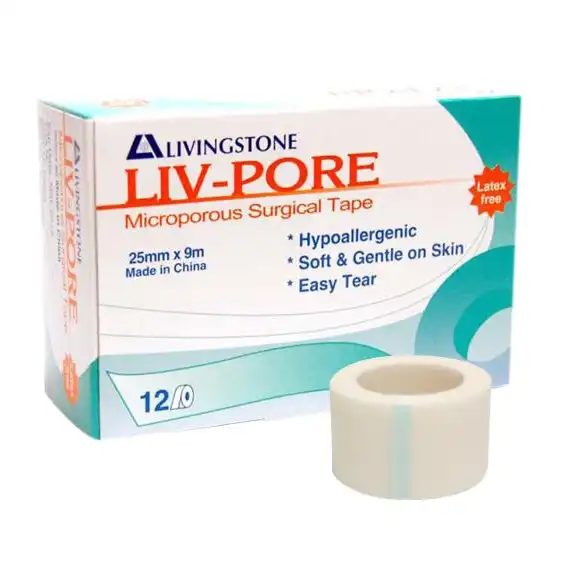 Liv-Pore Premium Microporous Biodegradable Surgical Paper Tape Latex Free 25mm x 9m