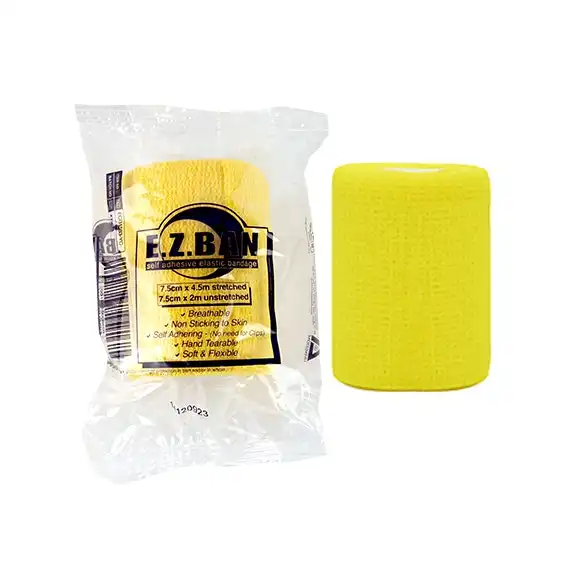 E.Z. Ban Wrap Cohesive Elastic Bandage 7.5cm x 2m stretch to 4.5m Yellow