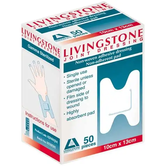 Livingstone Adhesive "H" Shape Joint Finger Dressing with Non-Adherent Pad Medium 8 x 12.5cm 50 Box