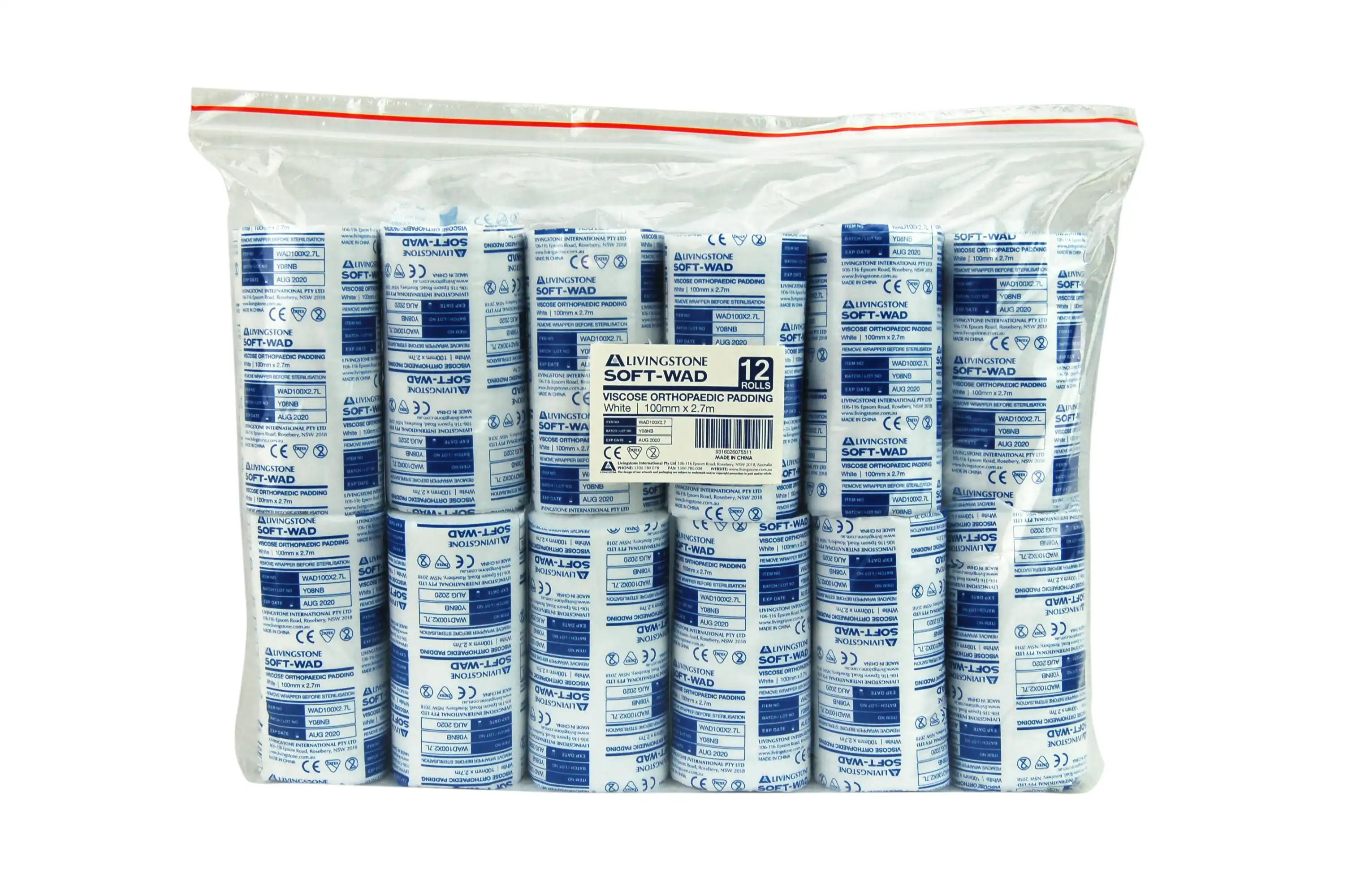 Livingstone Soft-Wad Orthopaedic Undercast Padding Bandage 10cm x 2.7m Non-Sterile 12 Pack