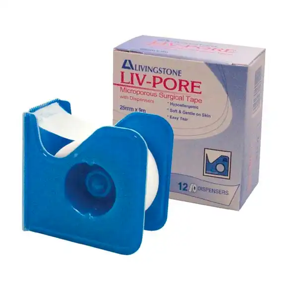 Liv-Pore Premium Microporous Biodegradable Surgical Paper Tape 25mm x 9m 12 Box