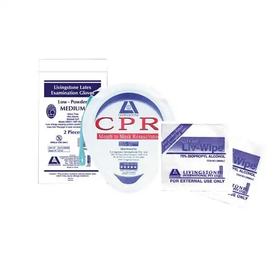 Livingstone CPR Cardio Pulmonary Resuscitation Mask Kits 1 CPR Mask/2 Gloves/2 Alcohol Sanitiser Pads