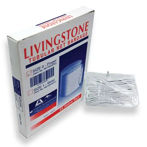 Livingstone Tubular Net Bandage Size A No. 0 Finger Flat Width 8mm 7.5m (unstretched) 25m (stretched)