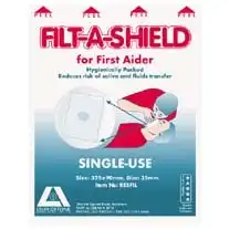 Filt-A-Shield Resuscitation CPR Barrier Face Shield, with No Contact Hygienic Membrane Filter, Latex Free, Each in Sealed Flat Pack