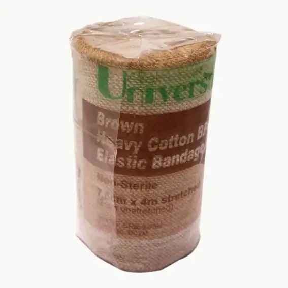 Universal Crepe Bandage 7.5cm x 2.3m Unstretched 4.5m Stretched Brown