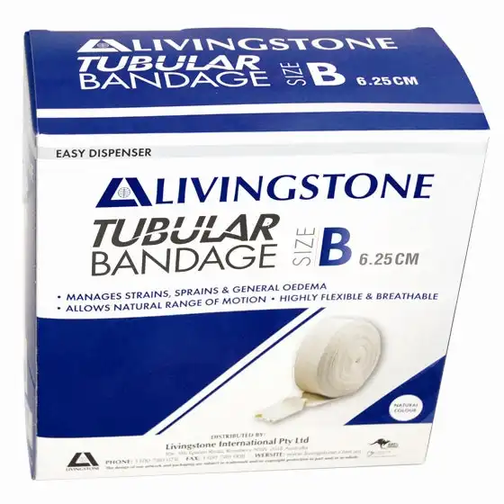 Livingstone Tubular Stockinette Bandage Size B or 2 Flat Width 6.3cm to 13cm Stretched Width Small Hands and Arms 10m Unstretched