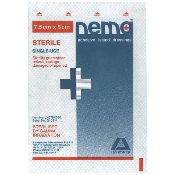 Nema Adhesive Island Dressing with Non-Adherent Pad Nonwoven 25 x 8.2cm Sterile
