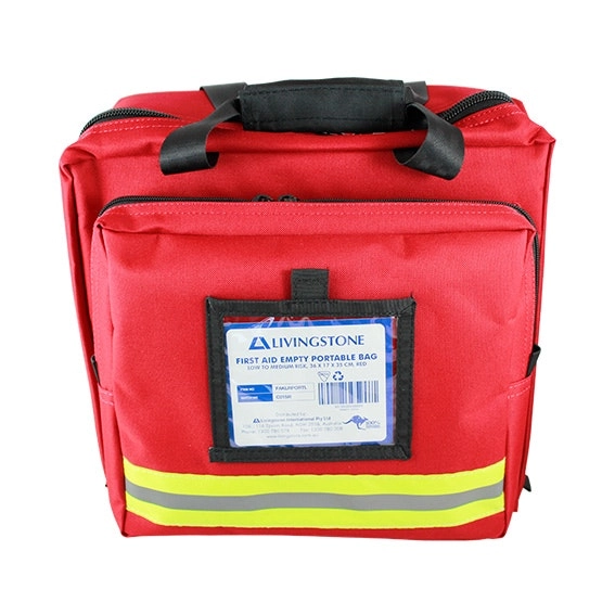 Livingstone First Aid Empty Multi Compartment Heavy Duty Carry Bag with Reflective Band Low to Medium Risk 36 x 17 x 35cm Red