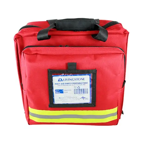 Livingstone First Aid Empty Multi Compartment Heavy Duty Carry Bag with Reflective Band Low to Medium Risk 36 x 17 x 35cm Red
