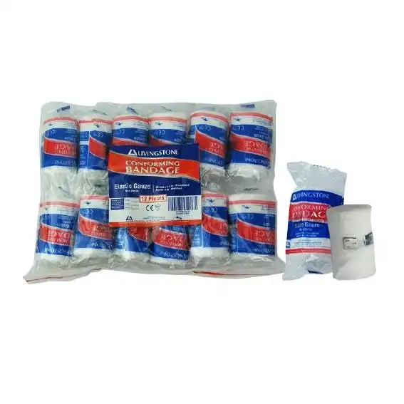 Livingstone Conforming Bandage with Clips 50mm x 4 Metres Stretched Length (1.5 Metres Unstretched) 12 Pack