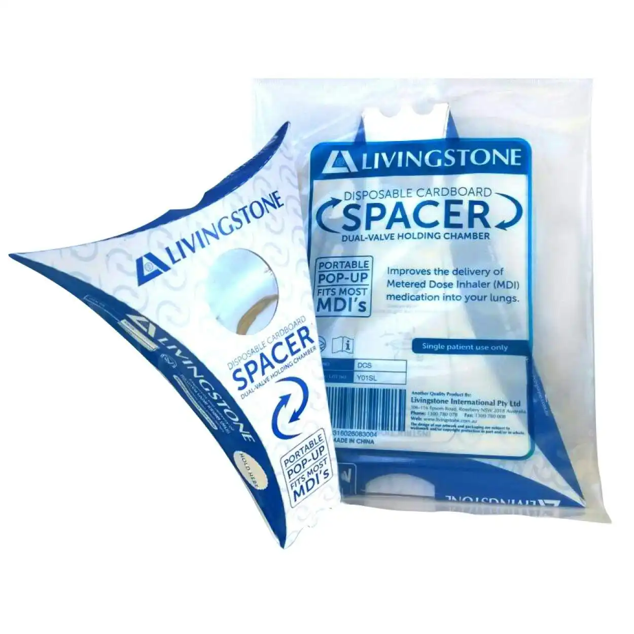 Livingstone Flat Foldable Cardboard Asthma Spacer Single Piece