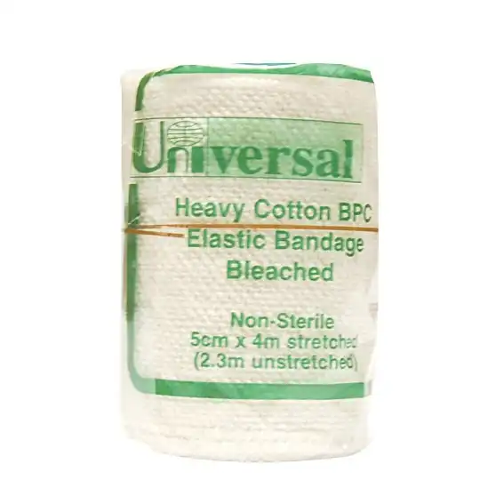 Universal Crepe Bandage 5cm x 2.3m Unstretched 4.5m Stretched Bleached White 12 Pack