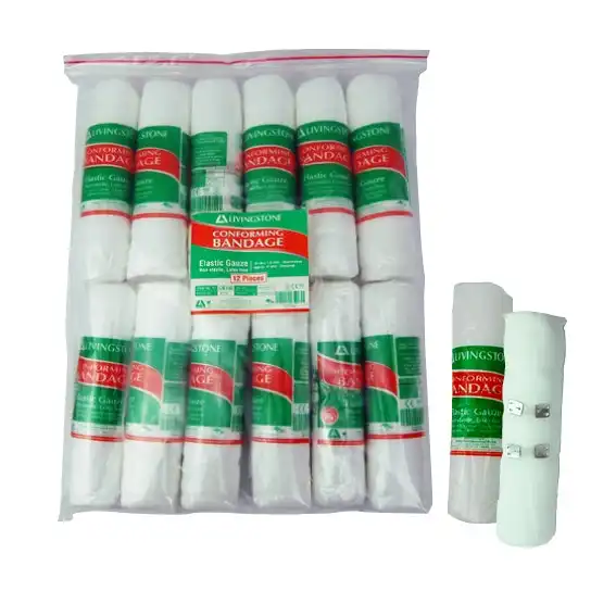 Livingstone Conforming Bandage with Clips 150mm x 4 Metres Stretched Length (1.5 Metres Unstretched) 12 Pack