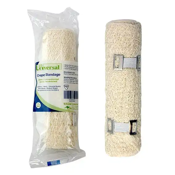 Universal Crepe Bandage Medium Weight 15cm x 1.8m Unstretched 4m Stretched Wrinkled 12 Pack