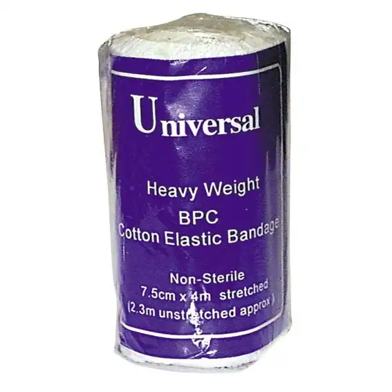 Universal Crepe Bandage Medium Weight 7.5cm x 2.3m Unstretched 4m Stretched Wrinkled