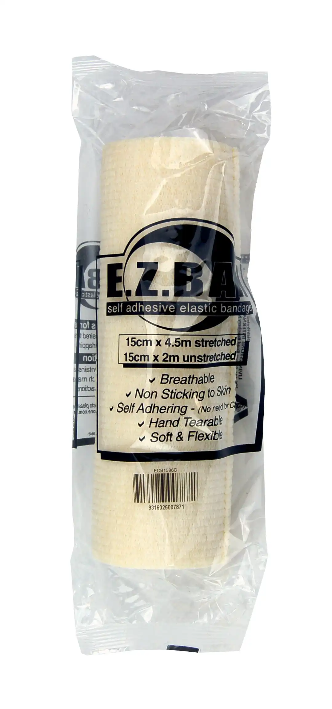 E.Z. Ban Wrap Cohesive Elastic Bandage 15cm x 2m stretch to 4.5m White