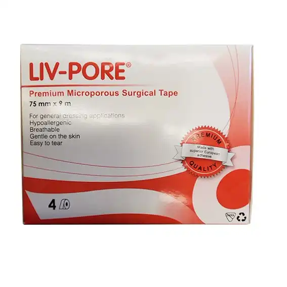 Liv-Pore Premium Microporous Biodegradable Surgical Paper Tape 75mm x 9m 4 Box